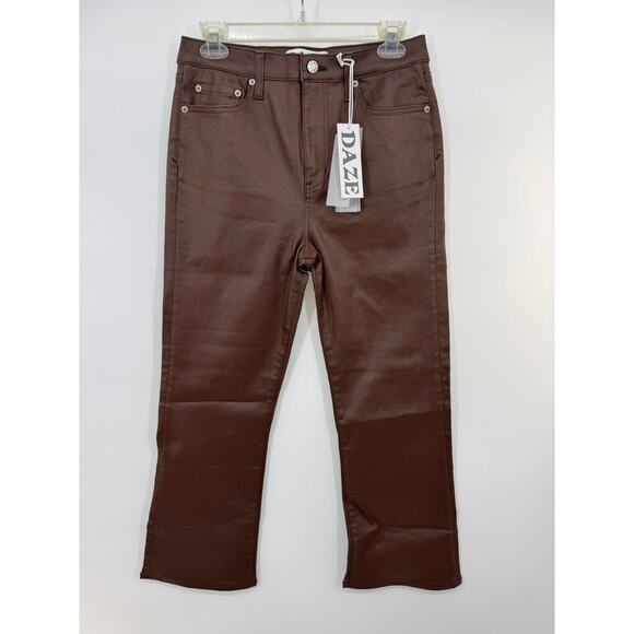 Daze Womens Faux Leather High Rise Ankle Pants Straight Leg Size 29 Brown NWT - Picture 1 of 5